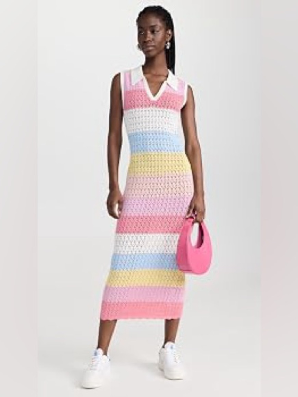 English Factory Stripe Crochet Maxi Dress